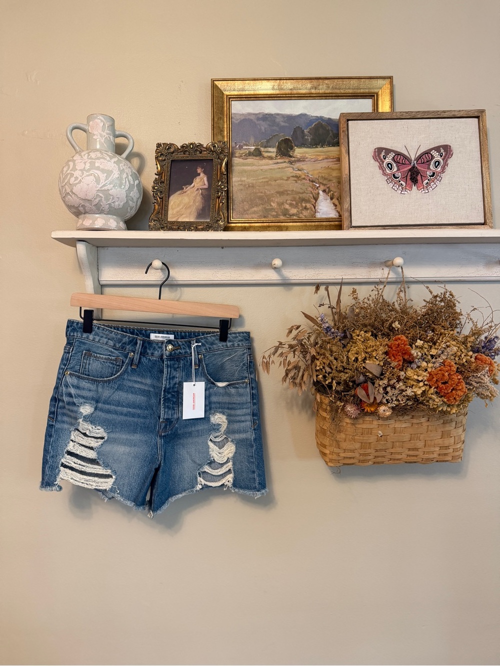 Good American Distressed Denim Jean Shorts in Blue
